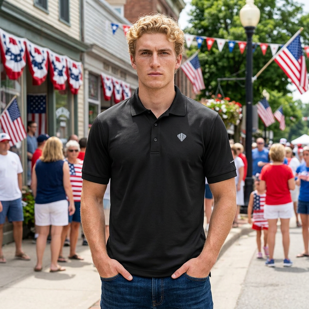 Embroidered Heart Crest Polo Shirt - Classic Black Casual Dress Polo